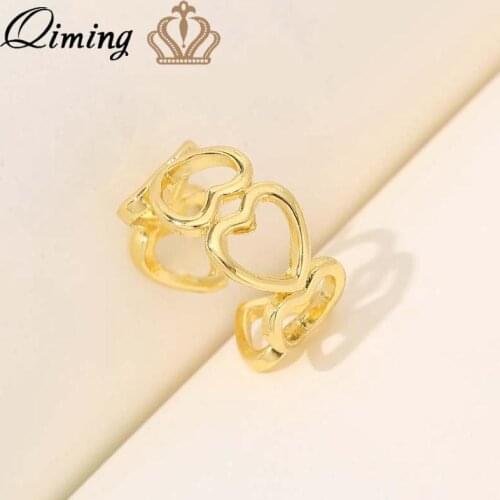 QIMING Metal Hollow Love Heart Wedding Rings For Women Gold Color Adjustable Boho Jewelry Toe Finger Ring Party Gift