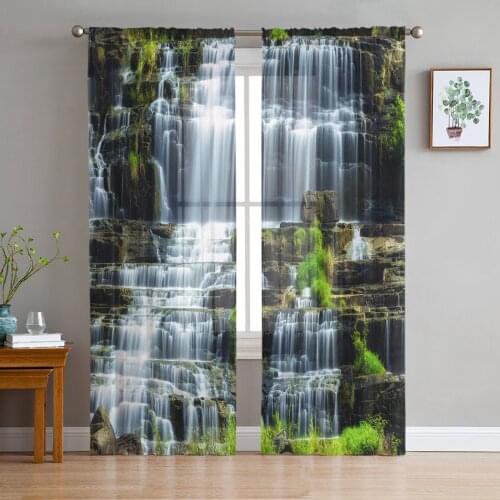 River Flowing Water Moss Plant Trees Stones Sheer Curtains for Living Room Modern Bedroom Voile Tulle Curtain Window Drapes
