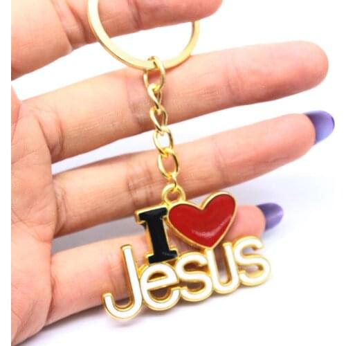 Religion Christian Dripping Oil Letter I Love Jesus Keyrings Handbags Car Key Pendants Keychains Church Souvenir Accessories
