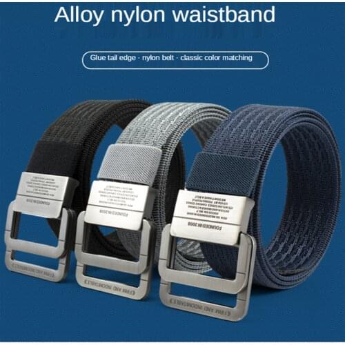New Alloy Double-ring Buckle Nylon Mens Belt Sports Anti-allergy Quick Dry Golf Belt Male Leisure Striped Canvas Fabric Belt