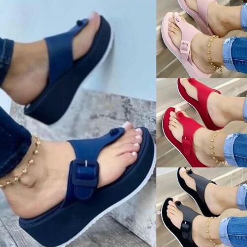 New Women Sandals Summer Casual Slip on Platform Flip Flops Ladies Wedges Sandals Party Peep Toe Sandals Outdoor Slippers