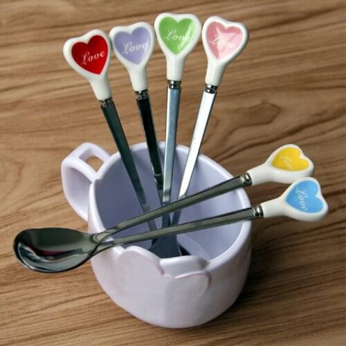 Heart Shape Stainless Steel Coffee Spoon Dessert Sugar Stirring Spoon Ice Cream Yogurt Honey Spoon Kitchen Accessories Tableware