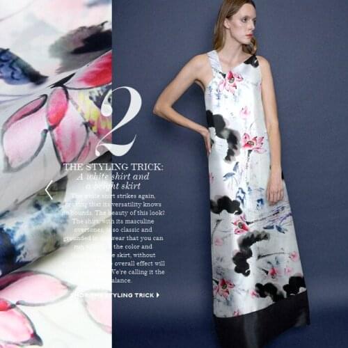 135 cm wide silk organza fabric meter 14 mm printed chinese silk fabric micro-perspective dress fabric wholesale silk cloth