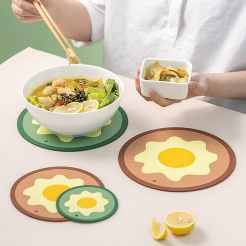 Silicone Anti-Scalding Heat Insulation Cup Pad Round Cute Fried Egg Coaster Waterproof Placemat Pot Bowl Mat Kitchen Accessories