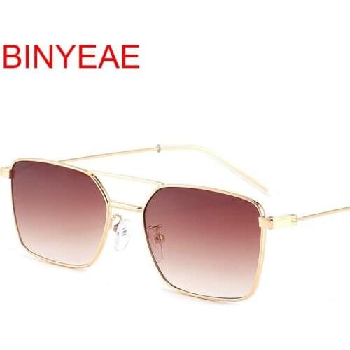 Retro Gradient Brown Sunglasses For Women Men Double Bridge Frame Alloy Square Sun Glasses Ladies Designer Shades Clear Glasses