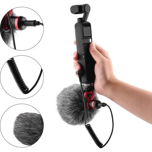 SUNNYLIFE Noise Reduction Microphone Mic with Windscreen Muff Bracket 2 Cable 1\\\/4in Screw for DJI Osmo Pocket 2 Gimbal Camera