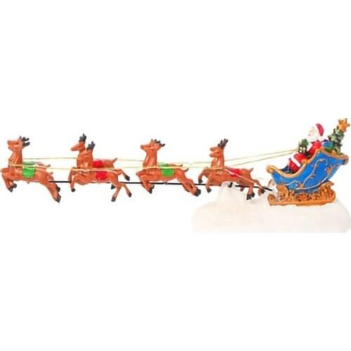 Led Light Santas Sleigh and Reindeer Ornaments Christmas Decoration Reindeer Car with Musical Up Holiday Figurine
