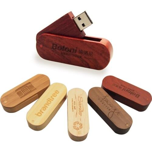 10PCS free custom logo) rotatable Wooden USB Flash Drive Pendrive Memory Stick pen drive 4GB 8GB 16GB 32GB wedding gift