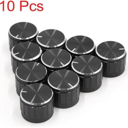 UXCELL 10Pcs 6mm Knurled Shaft Insert Dia Aluminum Alloy Potentiometer Control Knobs Black 23 x 17mm