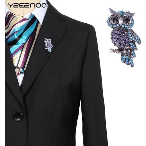 Womens Mens Owl Korean Zinc Alloy Trendy Brooch Badge Christmas Gifts Accessories Blue Imitation Rhinestone Owl Brooch