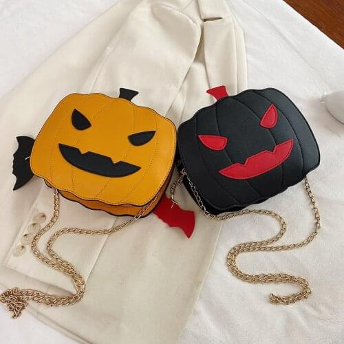 Halloween funny pumpkin shoulder bag unique handbags women small crossbody purse with chain