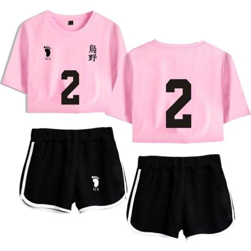 Two Piece Set Women Female Set Karasuno Crop Top and Shorts HIT Hop Tracksuit Anime Haikyuu Sexy Pullover Print Fashion Casual