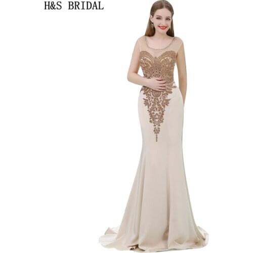 H&S BRIDAL Sheer Neck Crystal evening dresses long 2020 Sheer Back Sexy Evening Gown mermaid evening dress 2020 robe de mariee