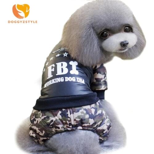 FBI Print Pet Dog Jumpsuit Winter Thickening Clothes Dog Puppy Camo Overall Costume Warm Clothing For Small Dogs DOGGYZSTYLE