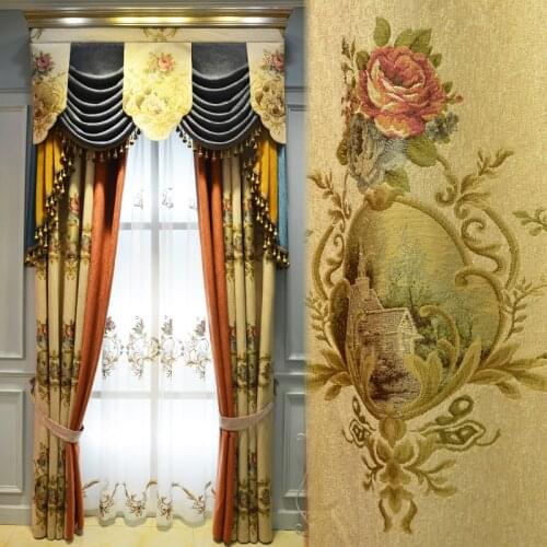 Golden Yellow Water-soluble Embroidery Curtains for Living Room Bedroom Villa Luxury European Hollows Curtains Valance Custom