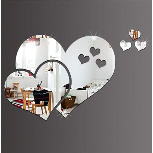 1set/5pcs Love Heart Acrylic 3D Mirror Wall Sticker Mural Decal Removable Stickers DIY Home Decoration 2019