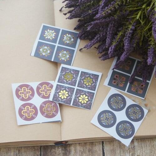 10 Sheet Gold Deep Purple Flower Floor Tile Paper Sticker Design AS Gift Tag Gift Seal Decoration Scrapbooking DIY Sticker
