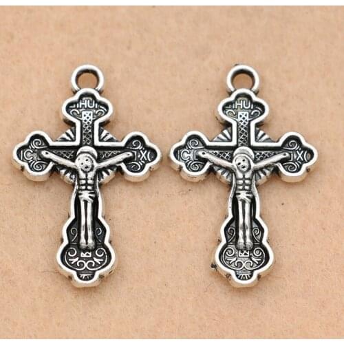 10PCS Antique Silver Plated Cross Charm Pendants for Jewelry Making Earrings Accessories DIY Jewelry Findings 28x19mm