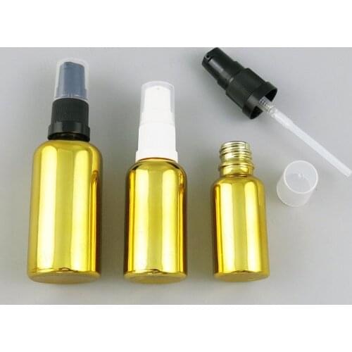 12 x Refillable 100ml50ml 30ml 20ml 15ml 10ml 5ml Painting Gold Glass Essential Oil Bottle With lotion pump 1OZ Shampoo Bottle
