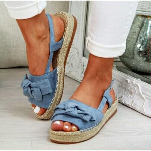 2021 new bow knot sandals women summer foreign trade fish mouth womens shoes large size thick bottom buckle sandals