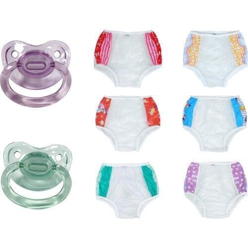 8PCS Abdl adult diapers 6Pcs animal pattern pvc reusable Bebe pants diapers Onesize Ddlg plus adult jelly color green pacifier