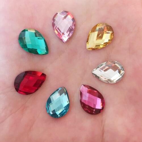 Hot 40pcs 10*14mm Mix Resin Shiny Drop Flatback Rhinestone Scrapbook Wedding DIY F357