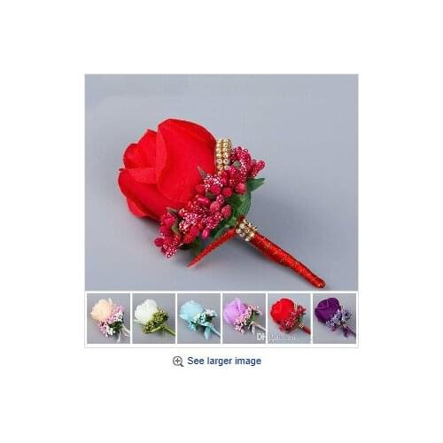 Ivory Red Best Man corsage for Groom groomsman silk rose flower Wedding suit Boutonnieres accessories pin brooch decoration