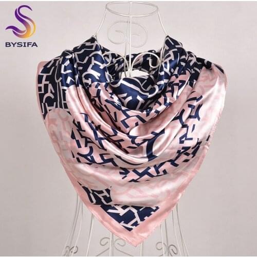 [BYSIFA] New Letters Satin Silk Scarf Shawl Women Winter Fashion Large Square Scarves Wraps Floral Design Muslim Head Neck Scarf