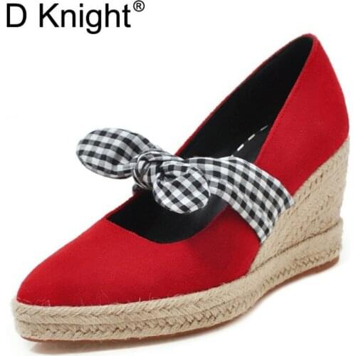 D Knight Black Platform Wedges Shoes Pumps Women High Heels Stylish Pointed Toe Wedges Pumps Sweet Bow Wedges Heels Lolita Shoes
