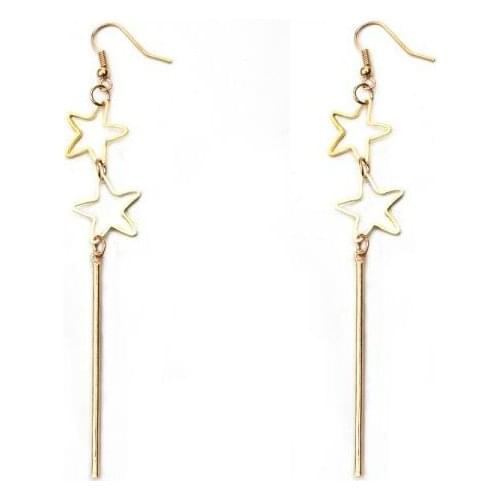 Ex708 Korean version Fashion Simple alloy geometric Pentagram star tassel earrings 2021 trend Womens Jewelry