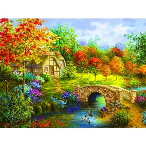 Gatyztory 60×75cm Frame House Tree Lake Diy Painting By Numbers Landscape Canvas Colouring Handpainted Gift Wall Decor