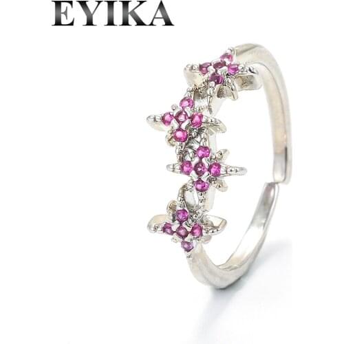 EYIKA Gold Silver Color Eight-pointed Star Ring Multicolor Crystal Zircon Gypsophila Adjustable Stackable Anillo Fashion Jewelry