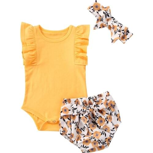 0-24M Flower Newborn Infant Baby Girls Clothes Set Summer Ruffles Sleeveless Jumpsuit Playsuit Bow Shorts Bloomer Outfits