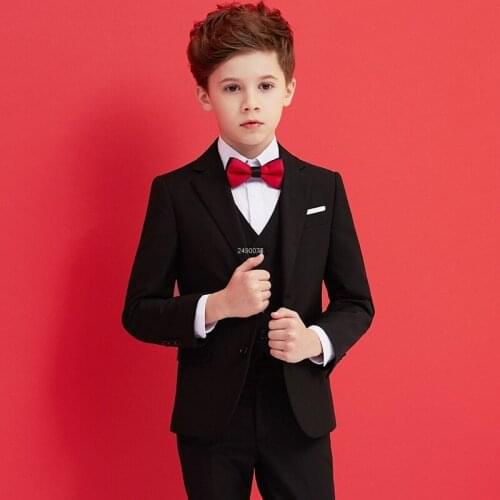 Kids Formal Blazer Clothing Set Boys Black 007 Wedding Suit Gentleman Children Day Graduation Chorus Performance Dress Costume