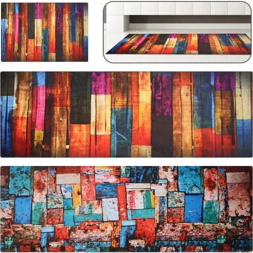 1PCS Retro Color Wooden Board Floor Mat Door Entrance Door Mat Non-slip Absorbent Kitchen Mat Carpet flannel printed home mats