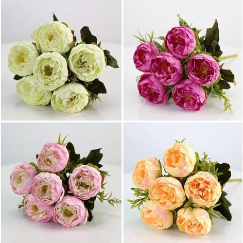 Hot Beautiful rose peony rayon flower small bouquet Flores family party spring wedding decoration fake flowers