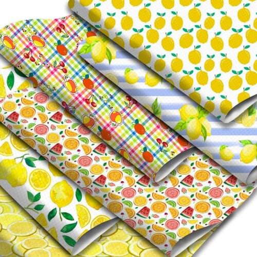 Fruits Theme Faux Leather Sheets Lemon Apple Cherry Pattern Printed Synthetic Leather Sheets for DIY Handmade Earrings Bows