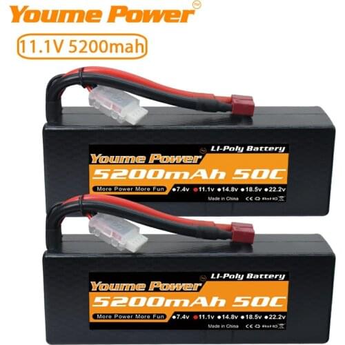 2PCS Youme 11.1V 5200mah 3S Lipo Battery XT60 Deans T EC3 Hard Case For TRX 1/8 Off-Road Car FPV Drone Aiplane Boat RC Parts 50C