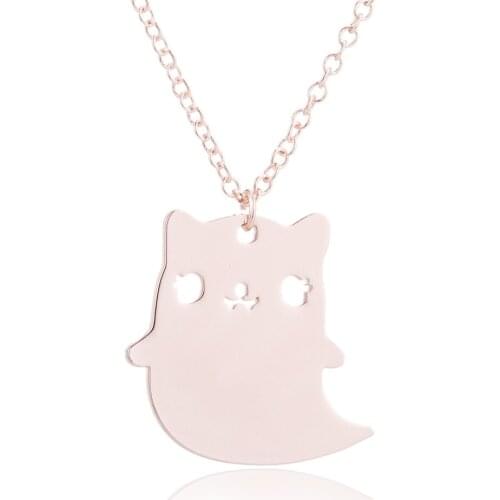 Lovely Rose Gold Color Ghost Cat Shaped Animal Pendant Necklace for Women Children Jewelry Accessories Gift Collares De Moda