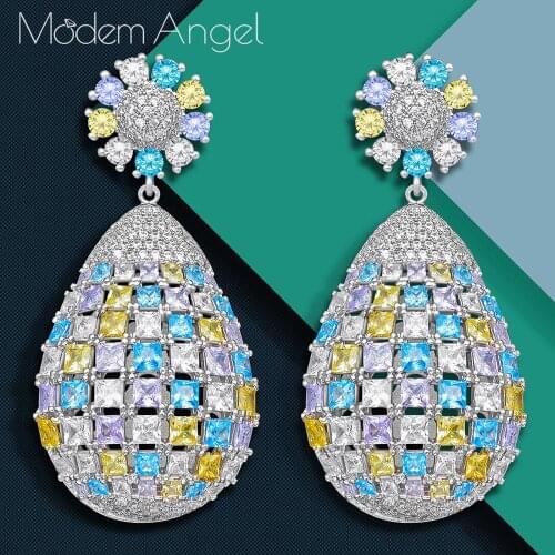 ModemAngel Elegant water drop Shaped AAA Cubic Zirconia Crystal Bridal Drop Earrings Luxury Wedding Jewelry for Brides