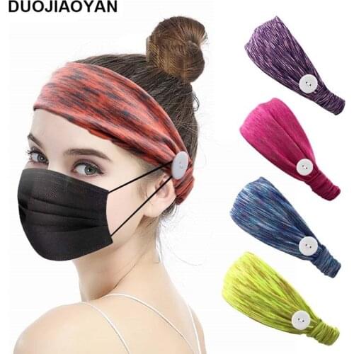 Fashion elastic headband anti-leak with button printing elastic wide headband fitness yoga sports headband sweat band