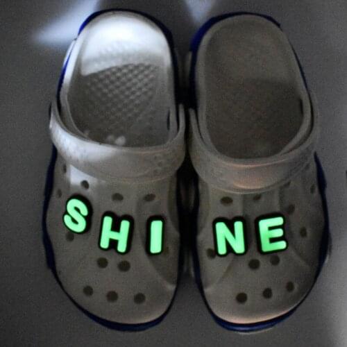 Newest 26PCS English Letters Fluorescent Green Shoe Charms Night Light Bracelet Decorations