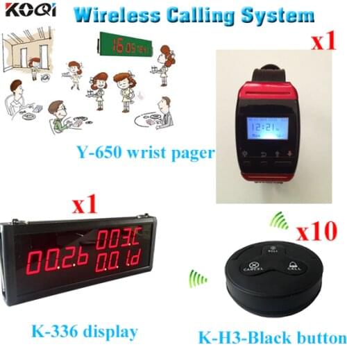 NEWEST Restaurant Wireless Service Devices with 3-key Transmitter Button; Watch Receiver; 3-digit Number Display Free Shipping
