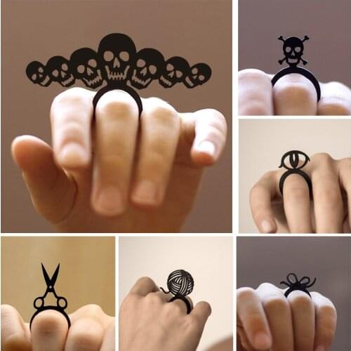 Personality Acrylic Rings Skeleton Cross Skull Bones Cat Eyes Scissors Yarn Ball Ribbon Creative Ring Halloween Party Jewelry