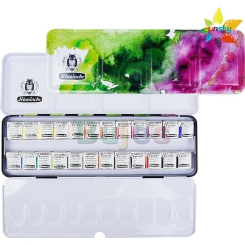 Original Schmincke College level solid watercolor metal tin box 24/12/9 color half/full-pan 2020 Christmas,Art supplies