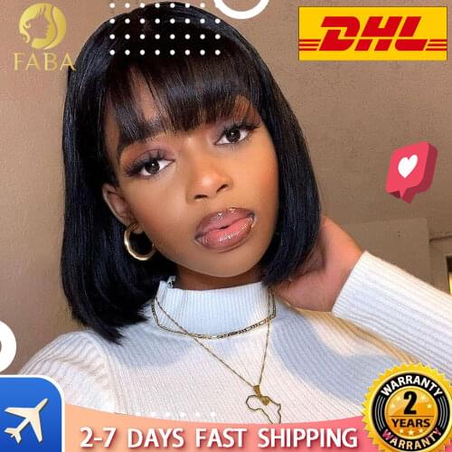 Human Hair Wigs With Bangs Straight Hair Bob Wig 4x4 Pre-Plucked Natural Black Color Short Human Hair Wigs For Black Women