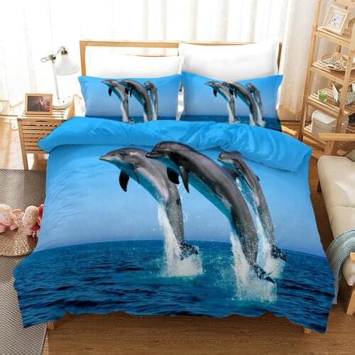 Duvet Cover 3D Dolphins Sea penguins polar bears iceberg sperm whales Bedding Sets King Queen full Twin Size 2/3pcs PillowCase