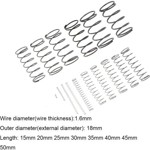 10PCS 1.6*18*15-50mm Spring Steel Small Compression Release Mechanical Return Spring Pressure Spring OD 18mm 1.6x18x15-50mm