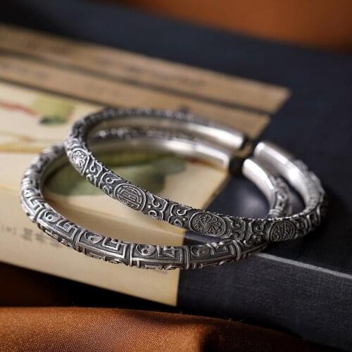★silver 999 vintage anaglyph ms tai chi man bracelet personality do old fu lu shou bracelet solid fine silver bracelets