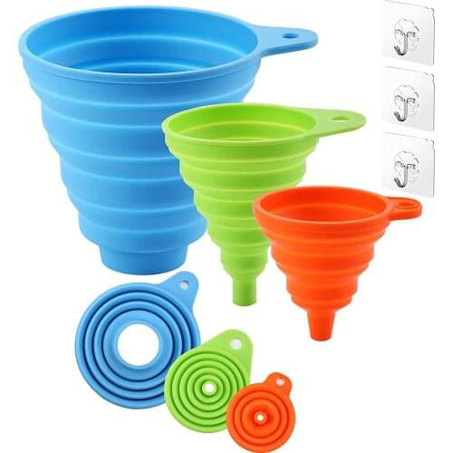 3 pc Silicone Collapsible Foldable Funnel Household Kitchen Cooking Tools Portable Wine Mini Portable Oil Pot Funnel